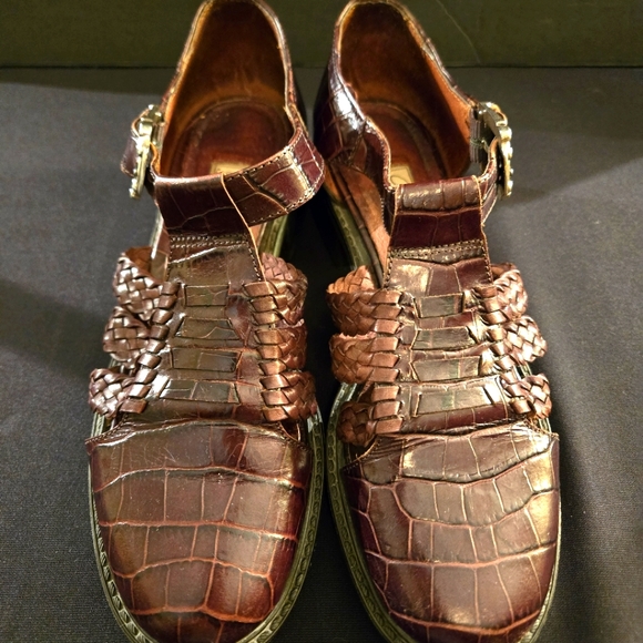 Vintage Brighton Brown Women's 6.5 Leather Buckle Sandals Casual Boho Prairie - Picture 1 of 11